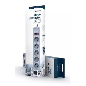Gembird SPG3-B-15C protector contra sobretensiones, 5 tomas Schuko, 4,5 m, gris