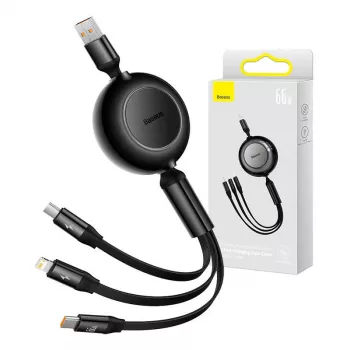 Cable USB 3 en 1 Baseus Bright Mirror — micro USB, USB-C, Lightning, 66 W, 1,1 m