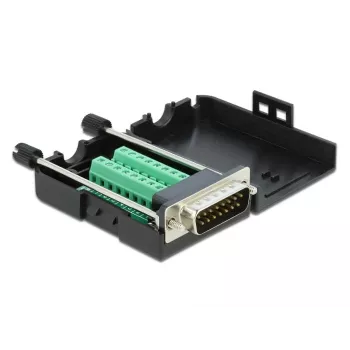 Conector macho D-Sub15 a borne de carril con carcasa DeLOCK 66566