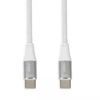 Cable USB-C a USB-C IBOX IKUTC2W 2 m, USB 2.0, 3 A, blanco, trenzado textil