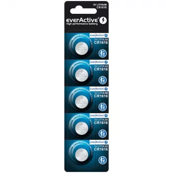 Pila de botón everActive CR1616 3V, 50 mAh, 16 mm — pack de 5