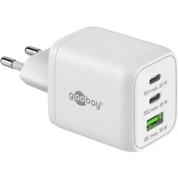Cargador rápido USB-C Nano, PD, GaN, 65 vatios (blanco, 1x USB-A, 2x USB-C PD, Charge 3.0)