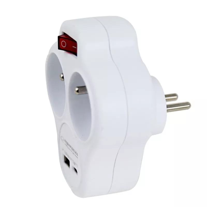 Splitter eléctrico Esperanza ELK311W 2 tomas, entrada USB-C USB-A, blanco