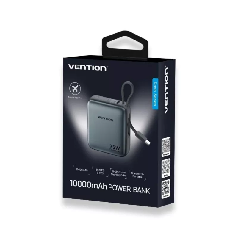 Vention FHEH0 batería externa 10000 mAh 35 W con cable USB-C, gris