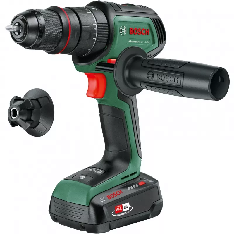 Taladro percutor atornillador a batería AdvancedImpact 18V-80 QuickSnap (verde, 2 baterías de ion-litio 2,5 Ah, maletín de transporte, POWER FOR ALL ALLIANCE)