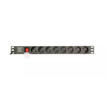 Unidad de distribución de energía GEMBIRD EG-PDU-014-C14, 8 salidas AC, entrada C14, cable de 3 m, 1U, 3680 W, 10 A, aluminio, negro