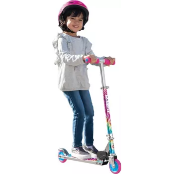 Patinete infantil Razor A Tie-Dye — patinete plegable de aluminio de 2 ruedas, manillar ajustable, ABEC-5, carga máx. 65 kg