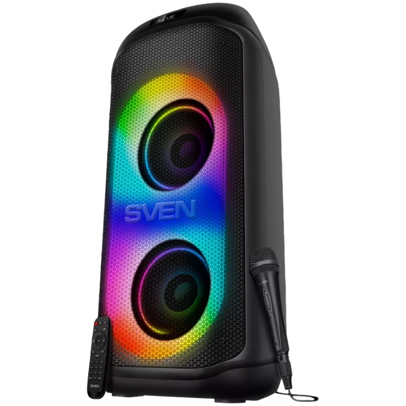 Altavoz SVEN PS-1050, negro (200W, TWS, Bluetooth, FM, USB, microSD, pantalla LED, 7200mAh)
