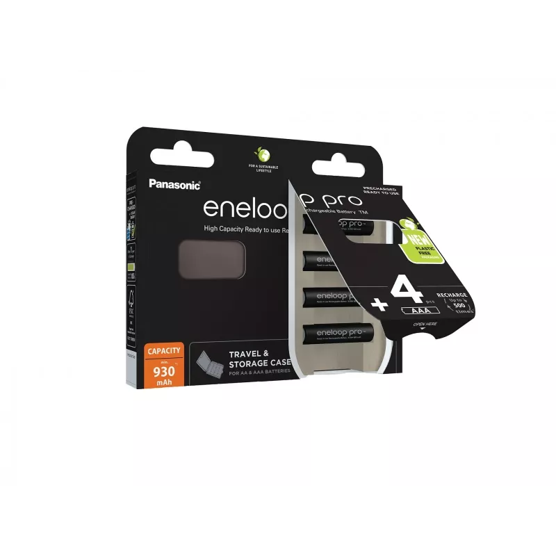 Pilas recargables PANASONIC ENELOOP PRO AAA 930 mAh 4 uds. + estuche (BK-4HCDE/4CP+CASE)