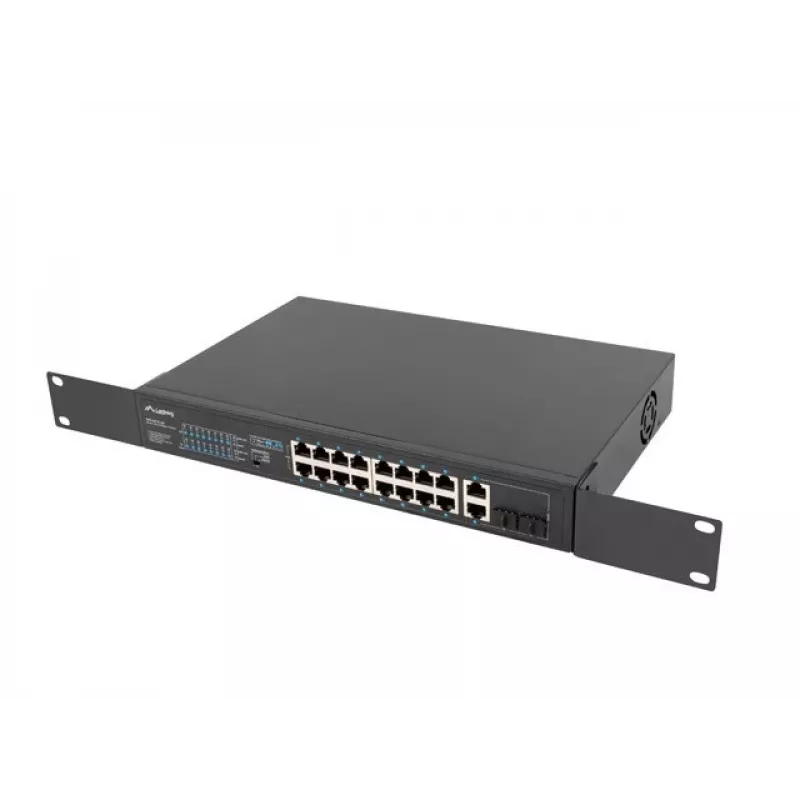 Lanberg RSFE-16P-2C-250 switch PoE+ no gestionable, 16x 10/100 PoE+, 2x combo Gigabit, 250 W, rack 1U