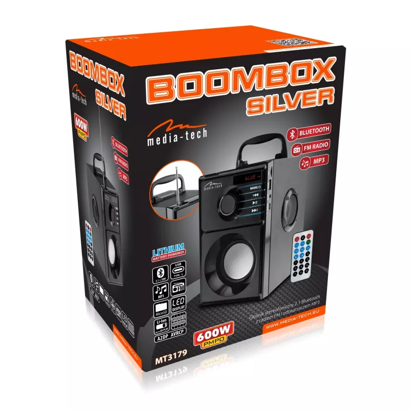 Altavoz portátil MEDIA-TECH MT3179, 20 W (RMS 15 W), Bluetooth 5.1, FM, MicroSD, USB, AUX, Li-Ion, 6 h, carcasa de madera