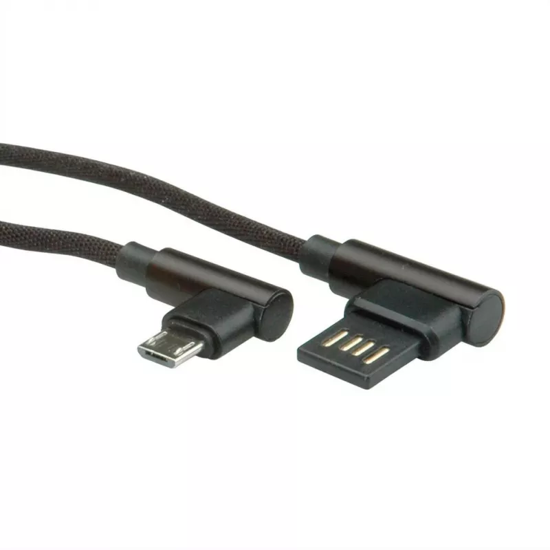 ROLINE Cable USB 2.0, en ángulo, Type-A reversible - Micro B, ST/ST, negro, 0,8 m (11.02.8720)