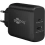 Cargador dual rápido USB-C, PD, GaN, 65 vatios (negro, 1x USB-C, 1x USB-A, Power Delivery)