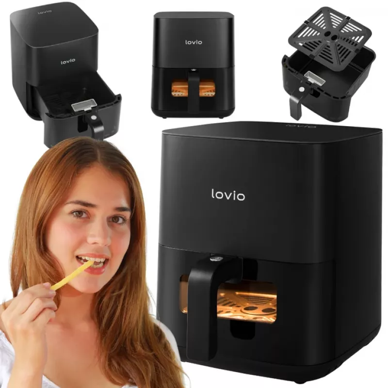 Freidora de aire Lovio LVAF001BK 5 l negra — freidora de aire compacta, capacidad de 5 litros