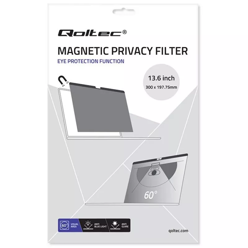 Filtro de privacidad GDPR Qoltec para MacBook Air 13 6 magnético protección ocular (13.60, 16:9), lámina protectora para portátil