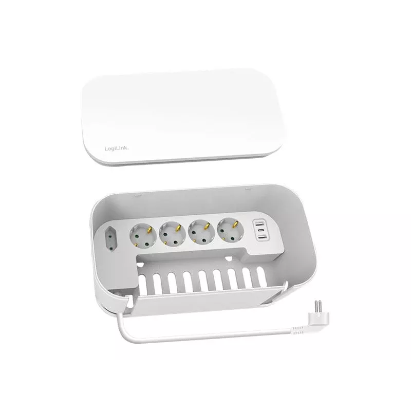 Regleta de enchufes LogiLink LPS281U 4 tomas de seguridad 2 USB-A 1 USB-C blanca