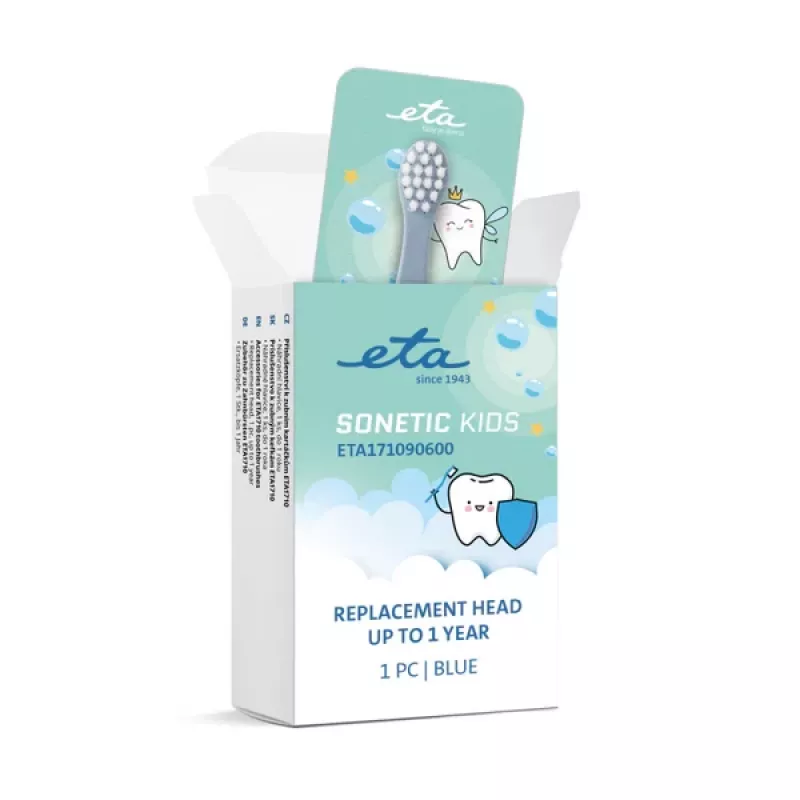 Cabezal de recambio para cepillo de dientes eléctrico ETA Sonetic Kids — 1 ud., azul, recambio mensual