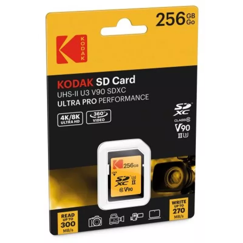 Tarjeta de memoria Kodak EKMSD256GUHS2V2K SDXC UHS-II 256 GB lectura 300 MB/s escritura 270 MB/s U3 V90 clase 10
