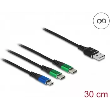 Cable de carga USB DeLOCK 3 en 1 Type-A a Micro-USB / 2 x USB Type-C 30 cm