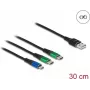 Cable de carga USB DeLOCK 3 en 1 Type-A a Micro-USB / 2 x USB Type-C 30 cm