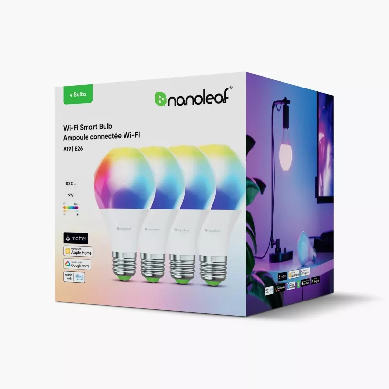 Bombilla LED inteligente Nanoleaf Essentials Matter A60, E27, 9 W, 900 lm, 2700-6500 K RGBCW, pack de 4