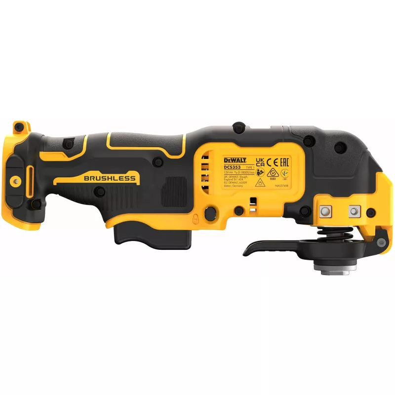 Herramienta multifunción oscilante DeWalt DCS353NT-XJ, sin escobillas, inalámbrica, 12 W, 840 g, Negro/Amarillo
