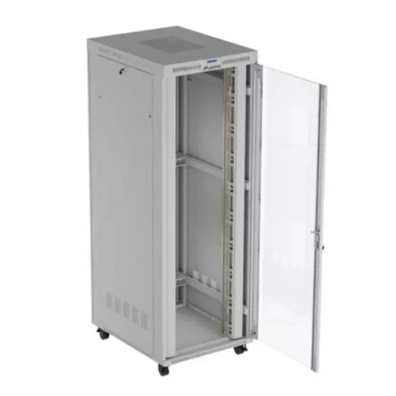 Armario rack LANBERG FF01-8047-12SL 47U 800x1000 mm gris con puertas de cristal delanteras y traseras y espacio para panel LCD