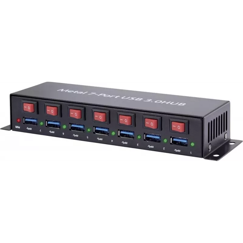 Concentrador USB Renkforce 1089874 — 7 puertos USB 3.0, carcasa de metal, montaje en pared