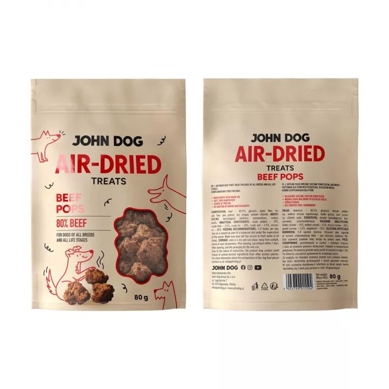 JOHN DOG pops de ternera secados al aire snack para perros 80 g