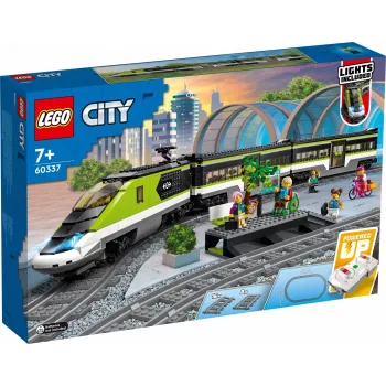 LEGO 60337 City Express Tren de pasajeros Set juguete teledirigido regalo para niños y niñas con faros funcionales 2 vagones y 24 piezas de vía