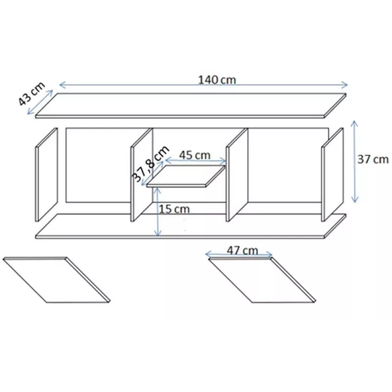 Mueble TV cama meble SOHO 140x43x37 cm — superficie cashmere, marco negro