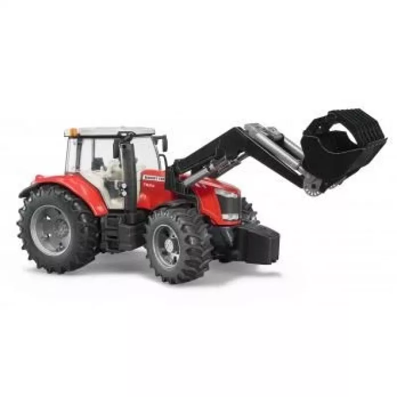 Tractor de juguete BRUDER Massey Ferguson 7624 con pala frontal, rojo, para niños a partir de 3 años