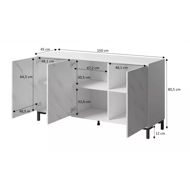 Cómoda MARMO 3D 150x45x80.5 cm blanco mate/mármol blanco
