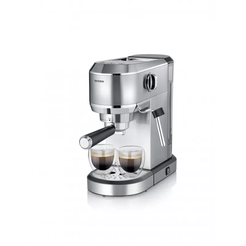 Cafetera expreso SEVERIN Newspresa KA 5997 — semiautomática, depósito de agua de 1 l, 1350 W, café molido, negra/acero inoxidable cepillado/cromo