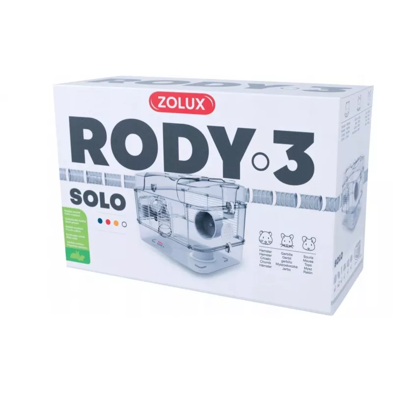 Jaula ZOLUX RODY3 SOLO blanca — jaula compacta individual para hámster, metal/plástico, 410×280×270 mm