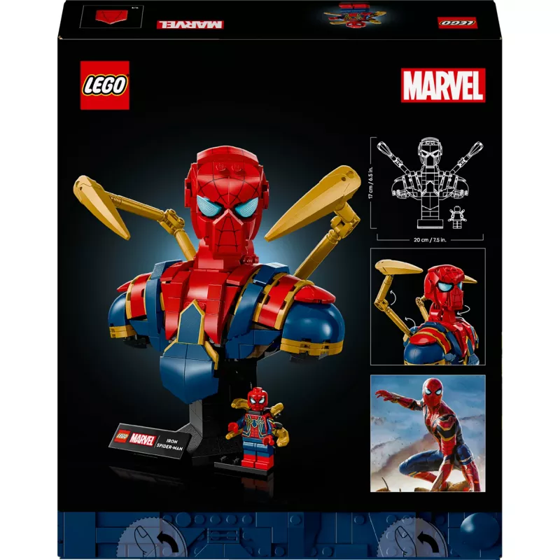 Busto de coleccionista LEGO Marvel Iron Spider-Man 76326, 379 piezas, modelo de exposición 18+, 170×200×110 mm