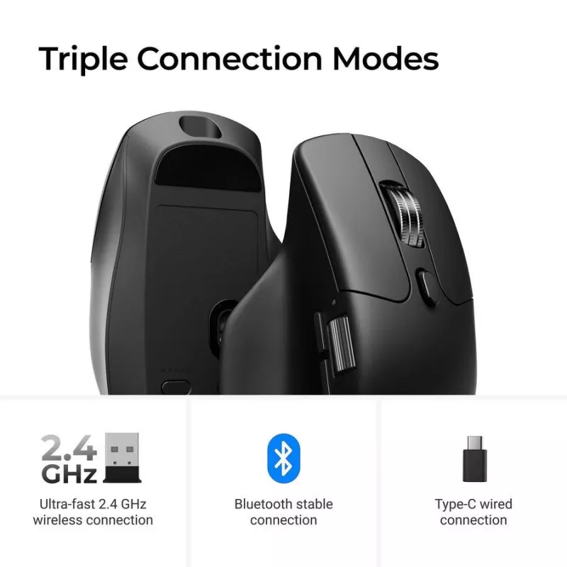 Ratón Keychron M6 para diestros universal — óptico, RF inalámbrico + Bluetooth + USB-C, 30000 DPI, negro