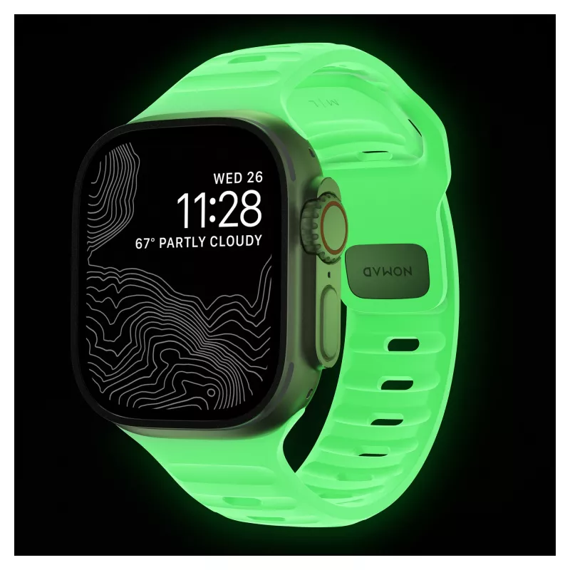 Correa Nomad Sport Band verde claro de goma — ancho 21,5 mm, muñeca 160–195 mm