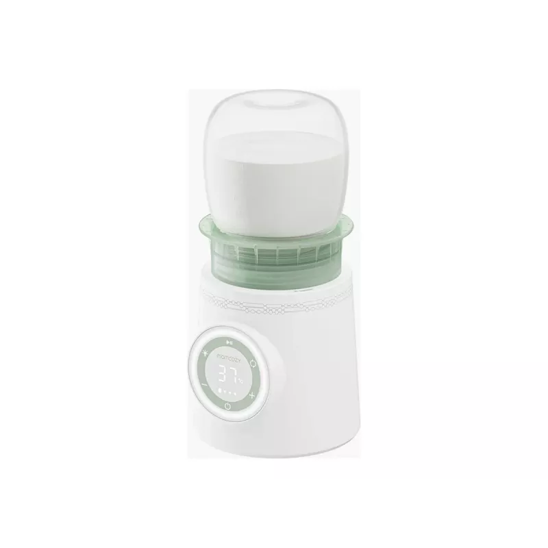Calientabiberones Momcozy MW003-WH12BA-A — batería 80W, control táctil, verde/transparente/blanco