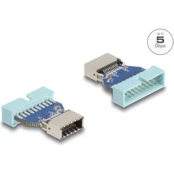 Adaptador USB DeLOCK tira de pines (macho) a conector hembra USB Type-E interno, 5 Gbit/s, azul