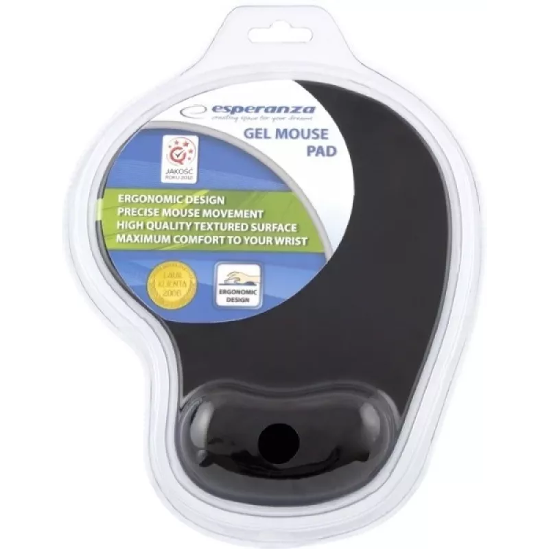 Alfombrilla de ratón ESPERANZA EA137K, negra, con reposamuñecas de gel, base antideslizante, uso universal