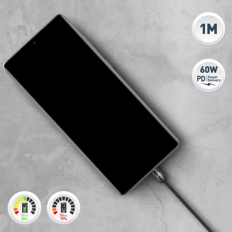 Cable USB-C Tellur TLL155791, 1 m, 3A, negro