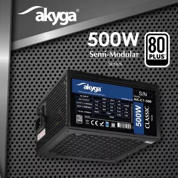 Fuente de alimentación ATX Akyga Classic AK-C1-500 500 W, 80 PLUS, PFC activa, ventilador de 120 mm