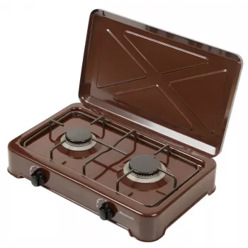 Hornillo de gas portátil doble Ravanson K02BR — 2 zonas de cocción, 3,71 kW, GLP (G30), control manual