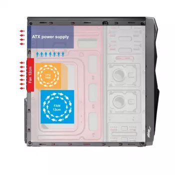 Caja para PC semitorre Akyga AK939BL, ATX / Micro-ATX / Mini-ITX, 2x USB 2.0, sin fuente de alimentación, negra