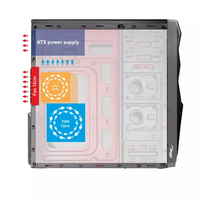 Caja para PC semitorre Akyga AK939BL, ATX / Micro-ATX / Mini-ITX, 2x USB 2.0, sin fuente de alimentación, negra
