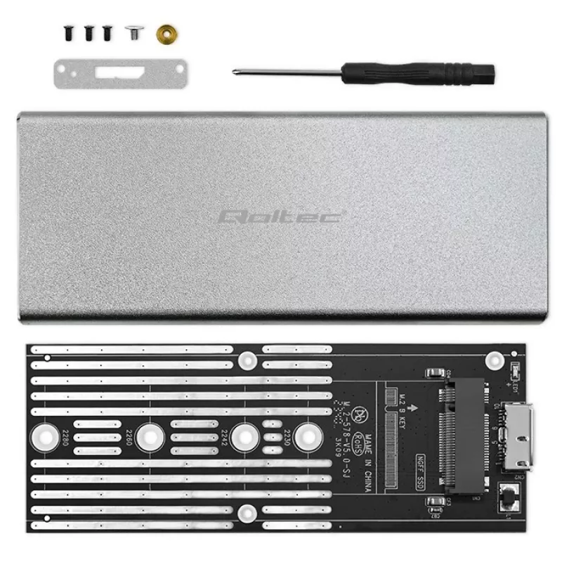 Carcasa de aluminio QOLTEC 51833 para SSD M.2, SATA a USB 3.0, compatible hasta 2 TB