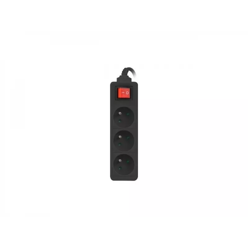 Regleta 3 m, negra, 3 tomas, con interruptor, cable de cobre macizo