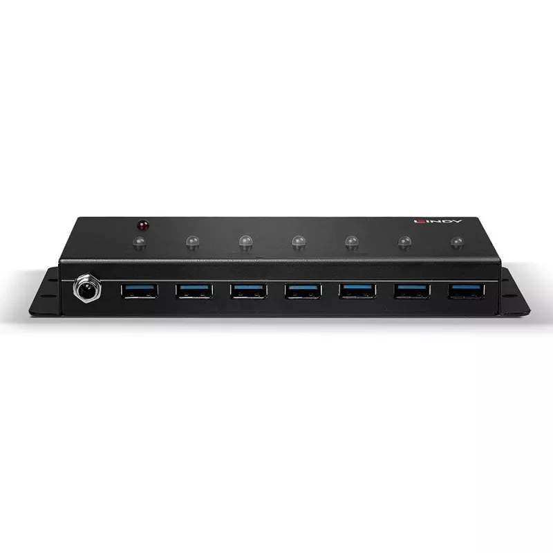 Lindy Hub USB 3.0 metálico de 7 puertos, USB 3.2 Gen 1 (3.1 Gen 1) Type-A, 5000 Mbit/s, Negro, 0,8 m, 185 mm, 75 mm