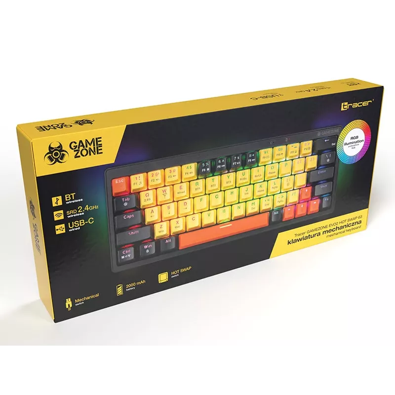 Teclado mecánico Tracer Gamezone EVO2 Hot Swap 63 (amarillo)